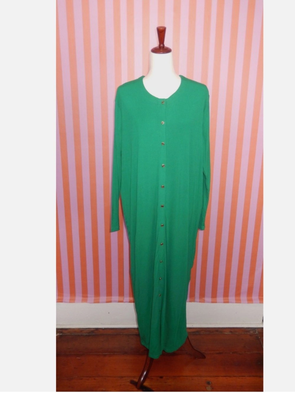 Aleeza Paris Kelly Green Knit Ribbed Button Down Lounge Midi Dress New L - Picture 3 of 8